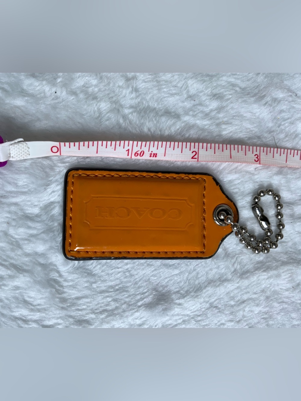 Coach Glossy Orange Leather Key/Bag Tag with Silver Chain